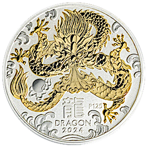 2024 1 oz Australian Silver Lunar Dragon Proof Coin - Gilded 