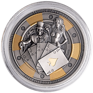 2024 1 oz Palau Poker Card Guard Antique Silver Coin