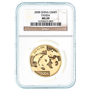 2008 1 oz Chinese Gold Panda Bullion Coin - Graded MS 69 by NGC