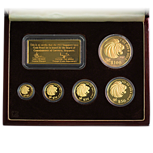 1992 Singapore Gold Lion Proof 5 Coin Set