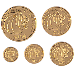 1990 Singapore Gold Lion 5 Coin Proof Set