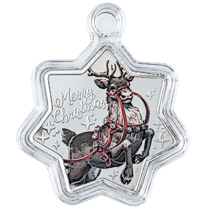 2019 1 oz Australian Christmas Reindeer Star-Shaped Proof Silver Coin (Pre-Owned in Good Condition)