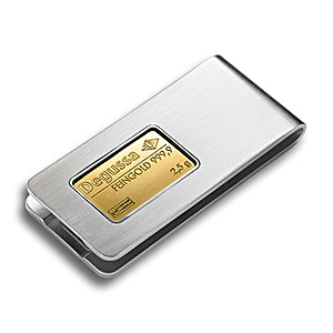Stainless Steel Money Clip with 2.5 Gram Degussa Gold Bullion Bar
