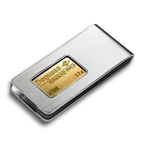 Stainless Steel Money Clip with 2.5 Gram Degussa Gold Bullion Bar