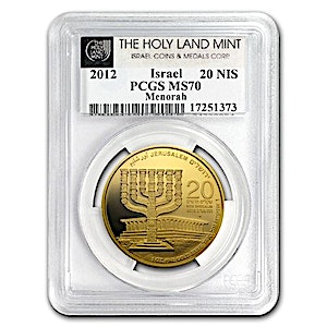 2012 1 oz Israeli Gold Menorah Coin - Graded MS 70 by PCGS
