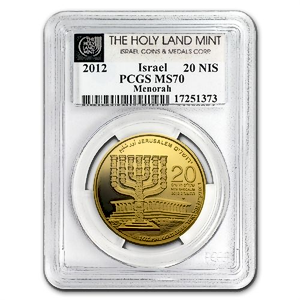 2012 1 oz Israeli Gold Menorah Coin - Graded MS 70 by PCGS