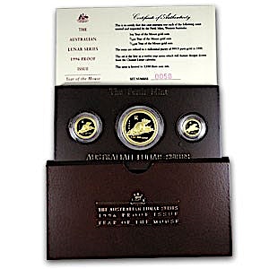 1996 1.35 oz Australian Gold Lunar Series 3 coin set - Year of the Mouse (Pre-owned in Good Condition)