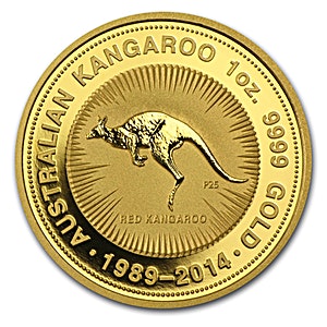 2014 1 oz Australian Gold Kangaroo Nugget Bullion Coin - 25th Anniversary Edition