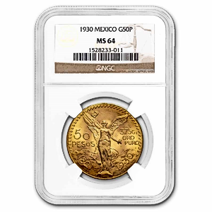 37.5 Gram 1930 Gold Mexican 50 Peso Gold Bullion Coin - Graded MS 64 by NGC