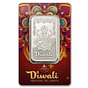 1 oz PAMP Swiss Silver Diwali Lakshmi and Rangoli Bullion Bar