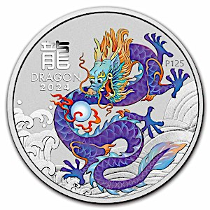 2024 1 oz Australian Silver Lunar Purple Dragon Proof Coin - In Card