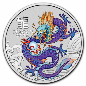 2024 1 oz Australian Silver Lunar Purple Dragon Proof Coin - In Card