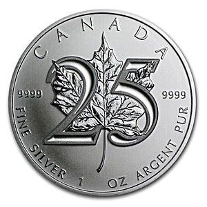 2013 1 oz Canadian Silver Maple Leaf Bullion Coin - 25th Anniversary Special Edition