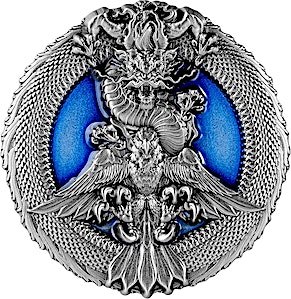 Chad Silver Peace Symbol - Dragon and Eagle - 3 oz