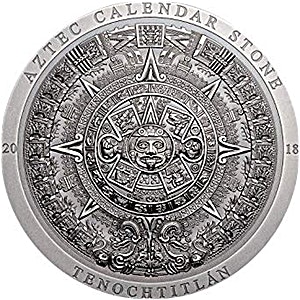 2018 3 oz Cook Islands Aztec Calendar Antique-Finished Silver Coin (With Box and COA)
