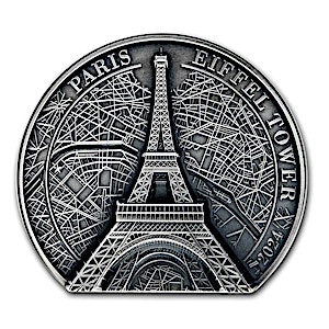 2024 5 oz Cook Islands Eiffel Tower Antique Silver Coin