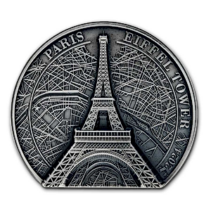 2024 5 oz Cook Islands Eiffel Tower Antique Silver Coin