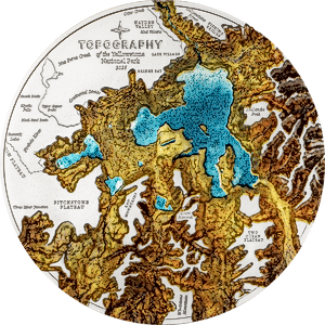 2025 5 oz Cook Islands Topography : Yellowstone Silver Coin