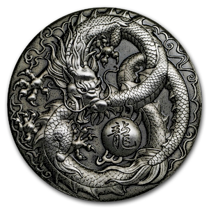 2018 5 oz Tuvalu Dragon Antiqued High-Relief Silver Coin (With Box & COA)