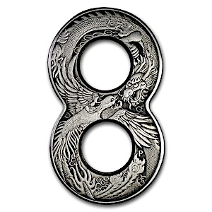 2020 2 oz Tuvalu Figure-Eight Dragon and Phoenix Antique-Finished Silver Coin (With Box & COA)