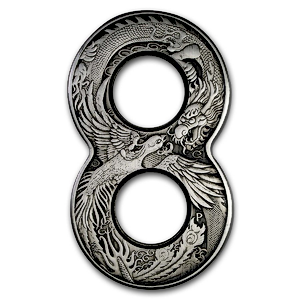 2020 2 oz Tuvalu Figure-Eight Dragon and Phoenix Antique-Finished Silver Coin (With Box & COA)