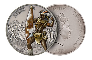 Niue 2017 Silver Warriors of History - Zulus - Antique Finish - 1 oz Niue 2017 Silver Warriors of History - Zulus - Antique Finish - 1 oz