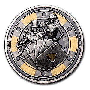 2024 1 oz Palau Poker Card Guard Antique Silver Coin
