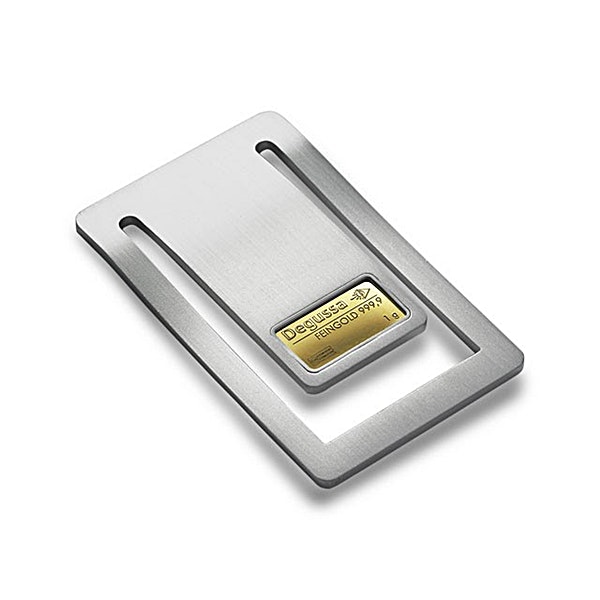 Stainless Steel Money Clip with 1 g Degussa Gold Bar Stainless Steel Money Clip with 1 g Degussa Gold Bar