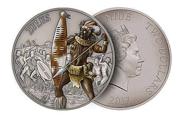 Niue 2017 Silver Warriors of History - Zulus - Antique Finish - 1 oz Niue 2017 Silver Warriors of History - Zulus - Antique Finish - 1 oz