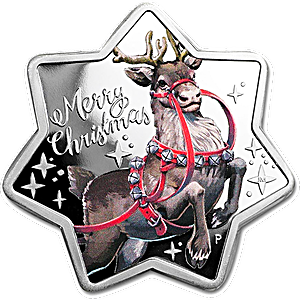 2019 1 oz Australian Christmas Reindeer Star-Shaped Proof Silver Coin