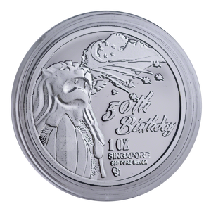 1 oz Singapore 50th Anniversary Silver Medallion - Merlion with Singapore Map Design