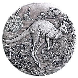 2016 2 oz Australian Kangaroo Antique-Finished Silver Bullion Coin (Pre-Owned in Good Condition)