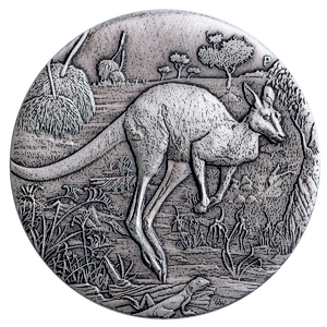 2016 2 oz Australian Kangaroo Antique-Finished Silver Bullion Coin (Pre-Owned in Good Condition)