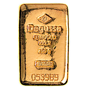 250 Gram Degussa Cast Gold Bullion Bar (Pre-Owned in Good Condition)