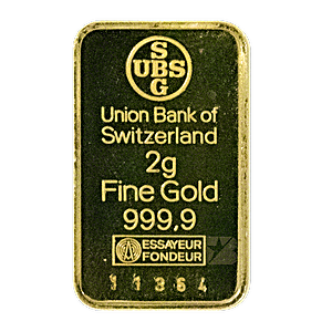 2 Gram UBS Swiss Gold Bullion Bar (Pre-Owned in Good Condition)