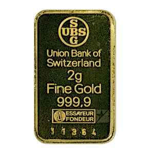 2 Gram UBS Swiss Gold Bullion Bar (Pre-Owned in Good Condition)