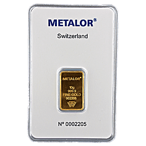 10 Gram Metalor Swiss Gold Bullion Bar (Pre-Owned in Good Condition)