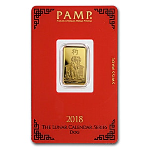 PAMP Lunar Series 2018 Gold Bar - Year of the Dog - 5 g PAMP Lunar Series 2018 Gold Bar - Year of the Dog - 5 g
