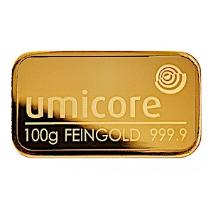 100 Gram Umicore Gold Bullion Bar