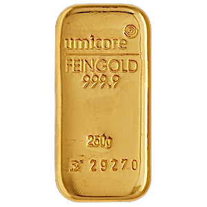 250 Gram Umicore Cast Gold Bullion Bar