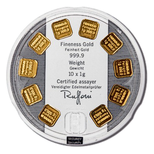 10 x 1 Gram Heraeus MultiDisc Gold Bullion Bar