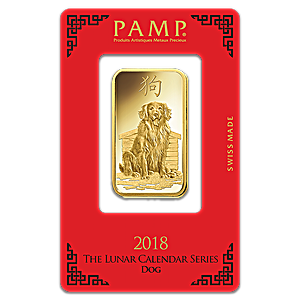 PAMP Lunar Series 2018 Gold Bar - Year of the Dog - 1 oz
