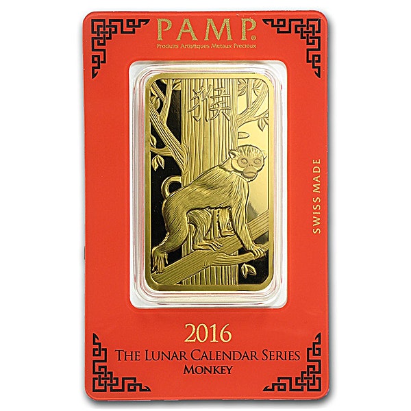 PAMP Lunar Series 2016 Gold Bar - Year of the Monkey - 100 g PAMP Lunar Series 2016 Gold Bar - Year of the Monkey - 100 g