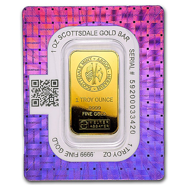 Scottsdale Mint Gold Bar 1 oz In CertiLock® Assay