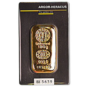 100 Gram Argor-Heraeus Swiss Cast Gold Bullion Bar