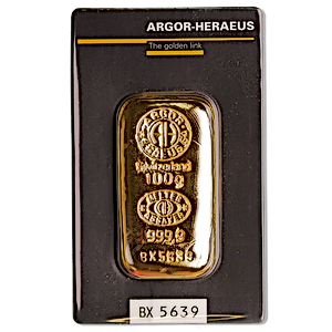 100 Gram Argor-Heraeus Swiss Cast Gold Bullion Bar