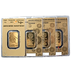 4 pcs of 10 gram 2020 Argor-Heraeus Gold Lunar Series 
