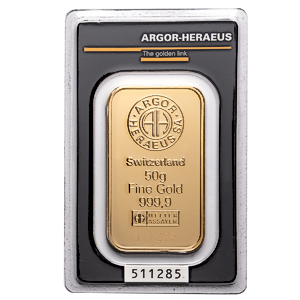 50 Gram Argor-Heraeus Swiss Gold Bullion Bar