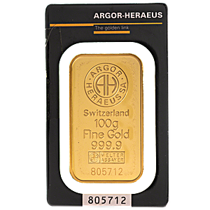100 Gram Argor-Heraeus Swiss Gold Bullion Bar (Pre-Owned in Good Condition)