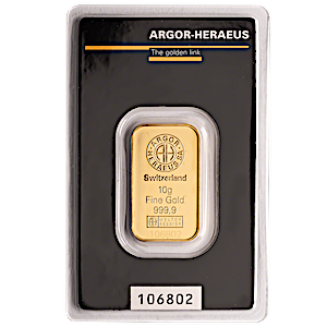 10 Gram Argor-Heraeus Kinebar Gold Bullion Bar (Pre-Owned in Good Condition) 